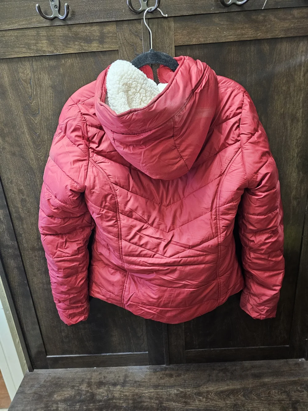 Y2k Hollister Coral-Red Quilted Puffer Jacket with Hood